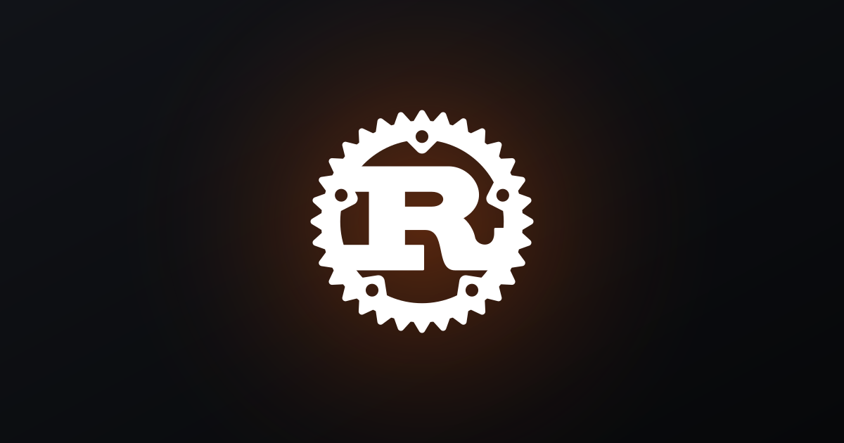 Official Rust logo gear and R monogram against an elegant dark gradient background